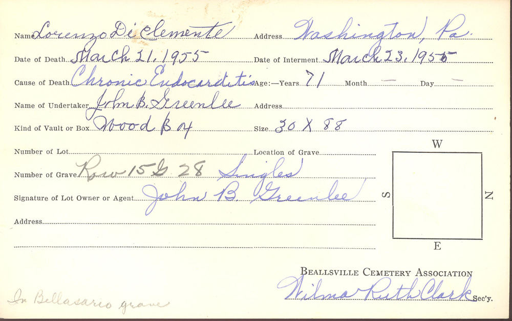 burial card